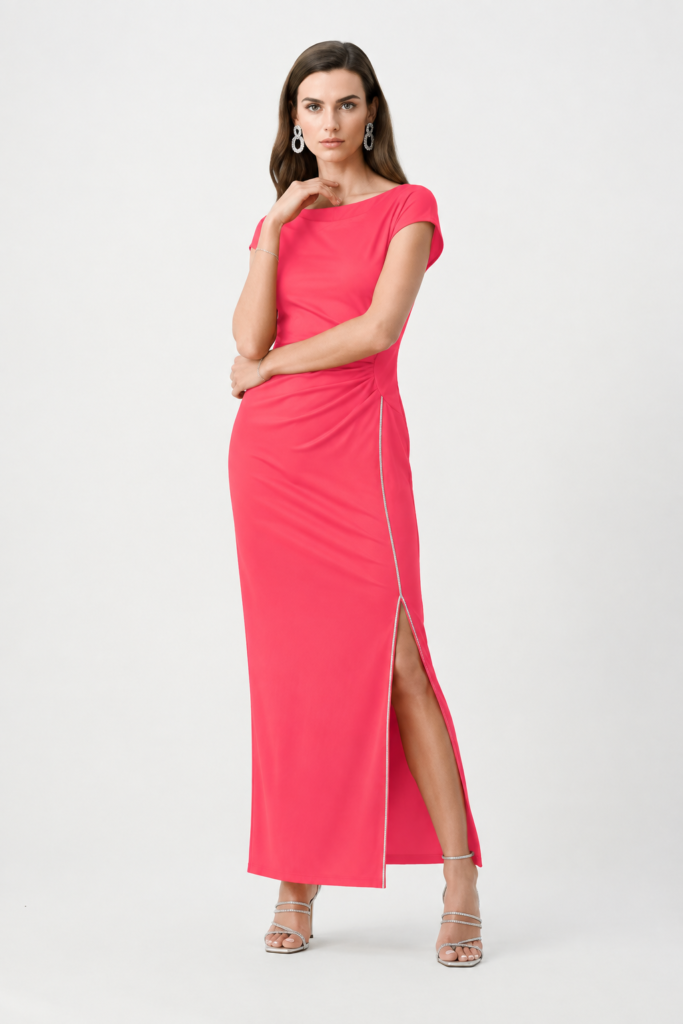 Joseph Ribkoff 261713 Coral Gown With Rhinestones Piping