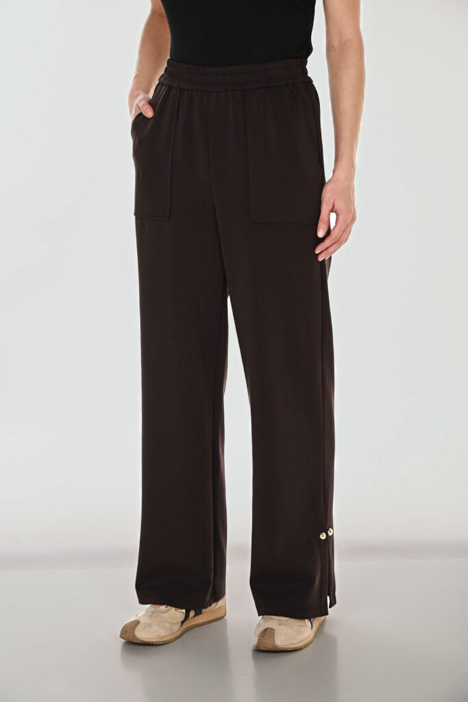 Frank Lyman 263762 Mocha Wide Leg Knit Trousers With Pockets