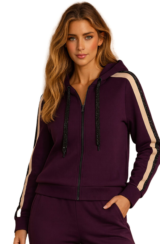 Orly 262103 Wine Rhinestone Detail Hooded Jacket