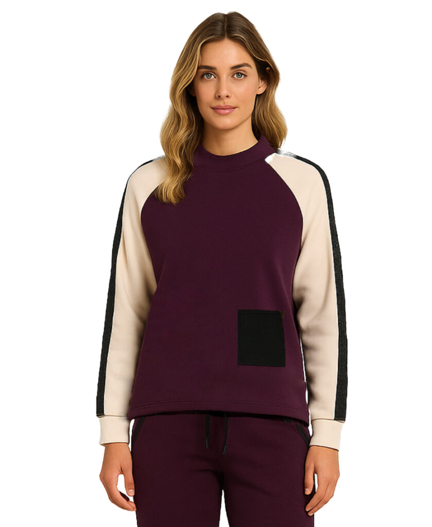 Orly 262106 Wine Rhinestone Detail Long Sleeve Pullover