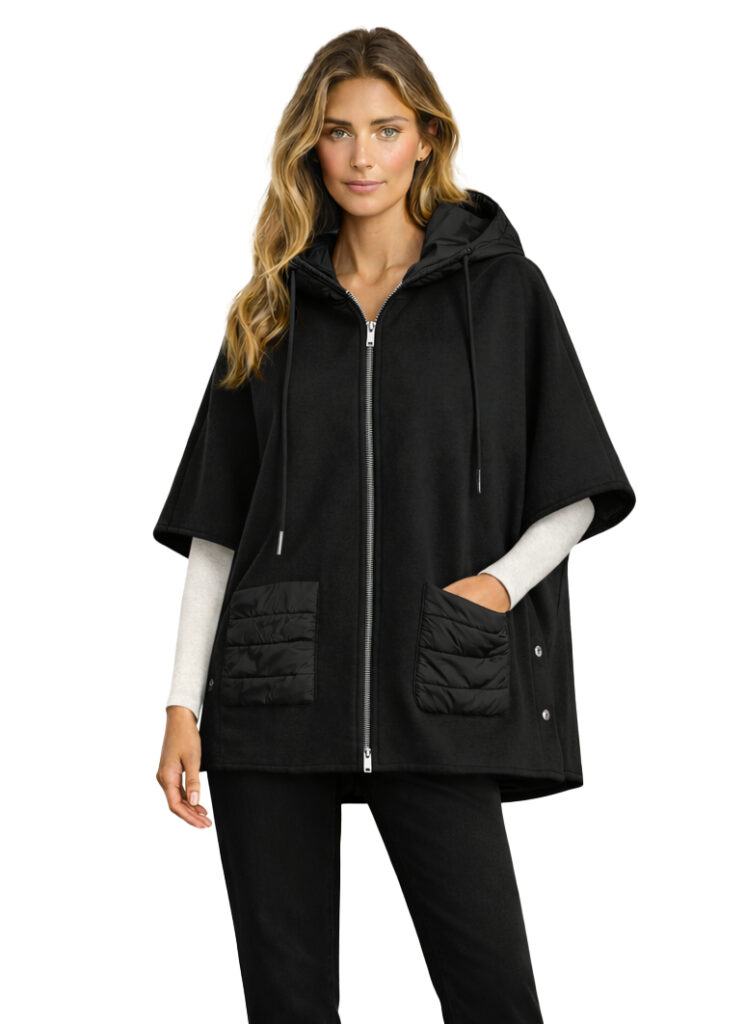 Orly 262175 Black Hooded Poncho With Pockets