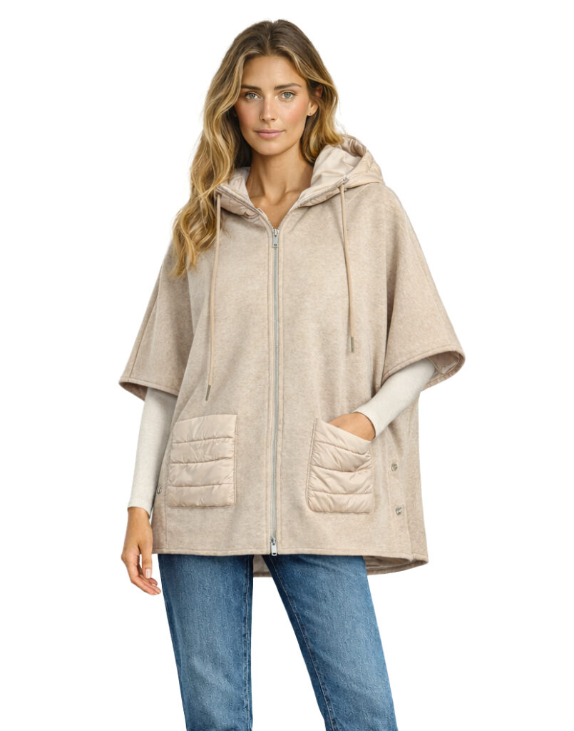 Orly 262175 Taupe Hooded Poncho With Pockets