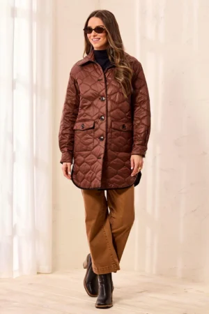 Tribal 6248O Brown/Black Reversible Quilted Button Front Jacket
