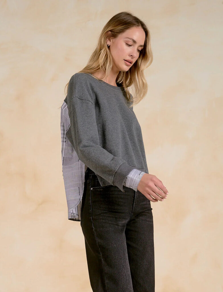 Elan FTS11809 Grey/Multi Relaxed Fit Crew Neck Top