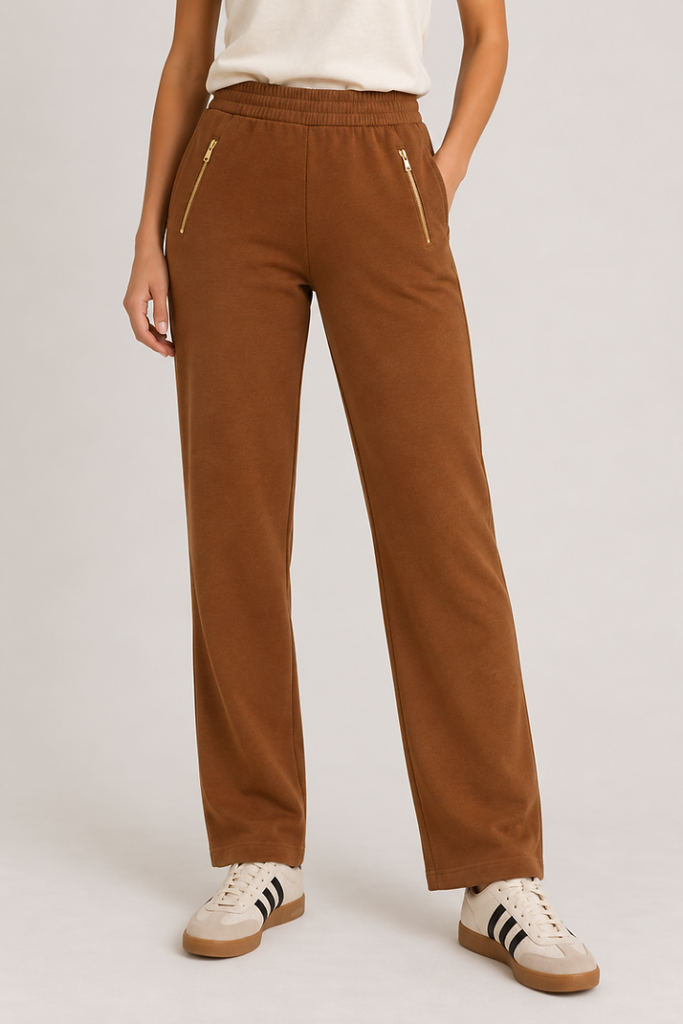 Orly 262130 Pecan Zip Detail Straight Leg Trousers