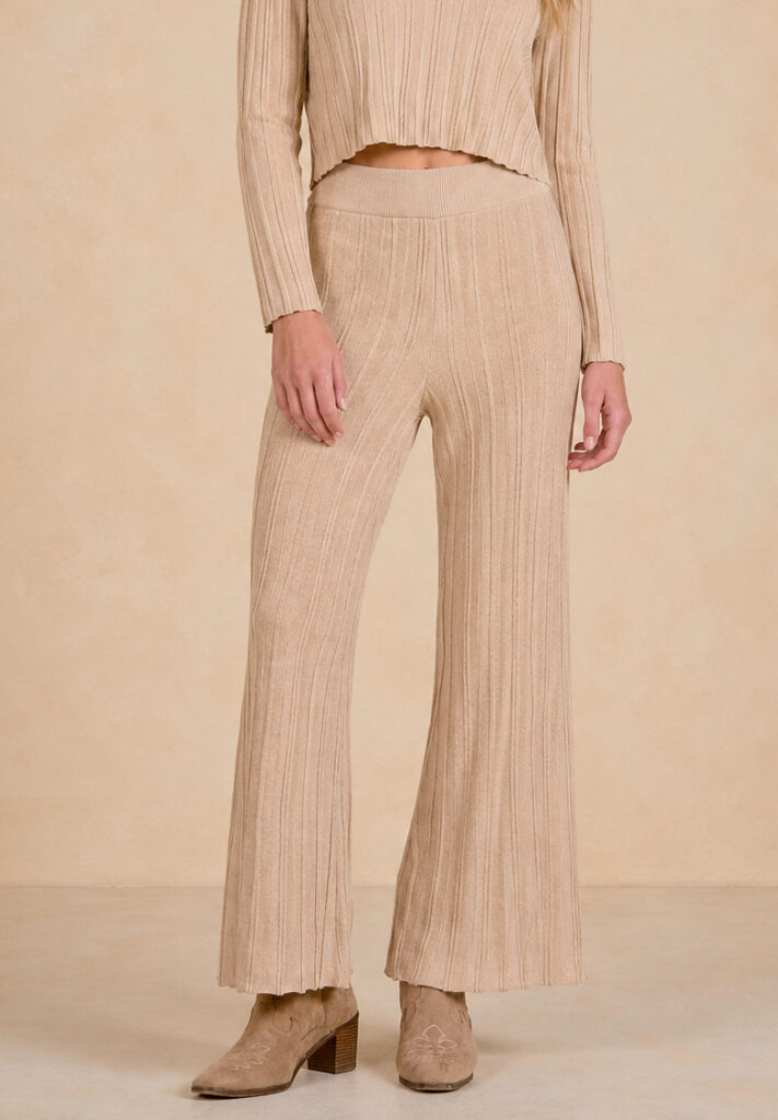 Elan RB2381 Beige Wide Leg Knit Trousers