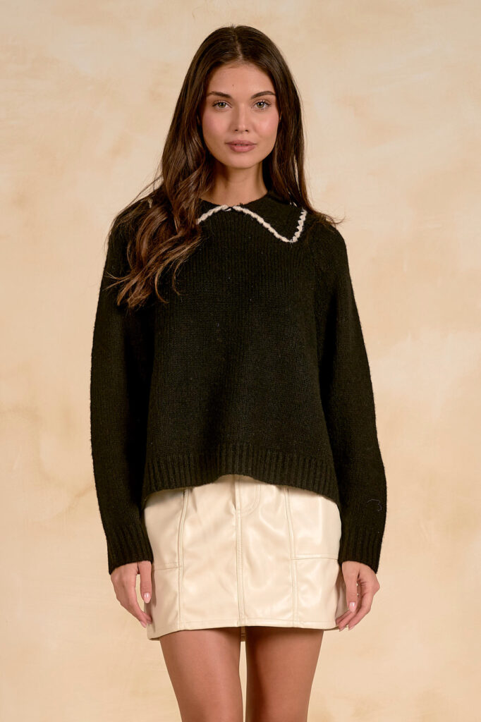 Elan SW11752 Black/White Long Sleeve Knit Jumper