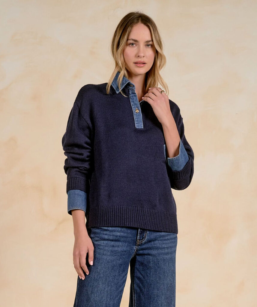 Elan SW11713 Navy/Denim Blue Knit Jumper