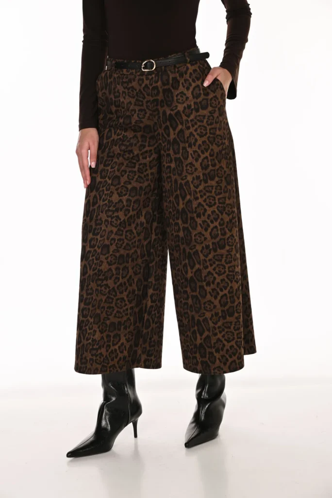 Frank Lyman 263188 Belted Animal Print Wide-Leg Trousers