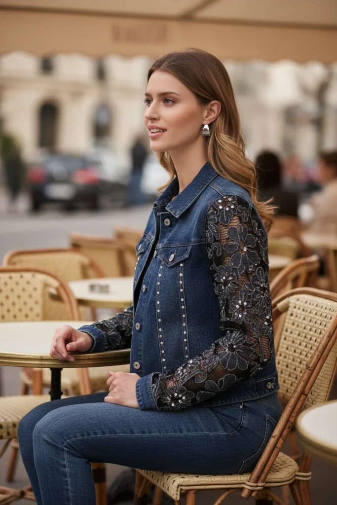 Frank Lyman 263706 Blue Jewel Embellished Denim Jacket