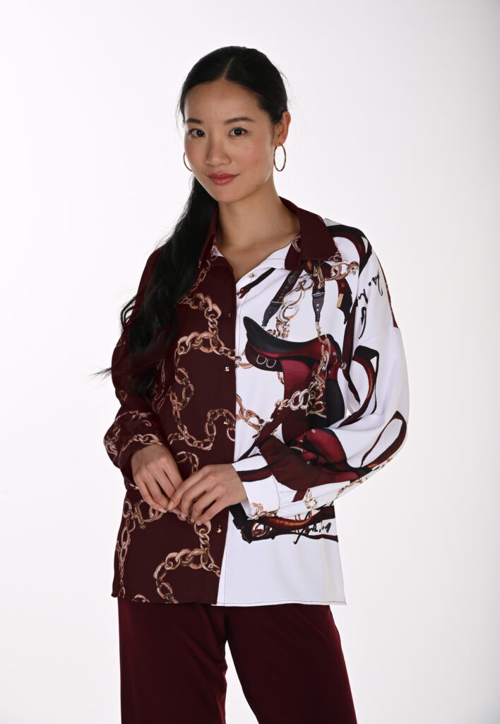 Frank Lyman 264860 Burgundy/Off-White Chain Print Shirt