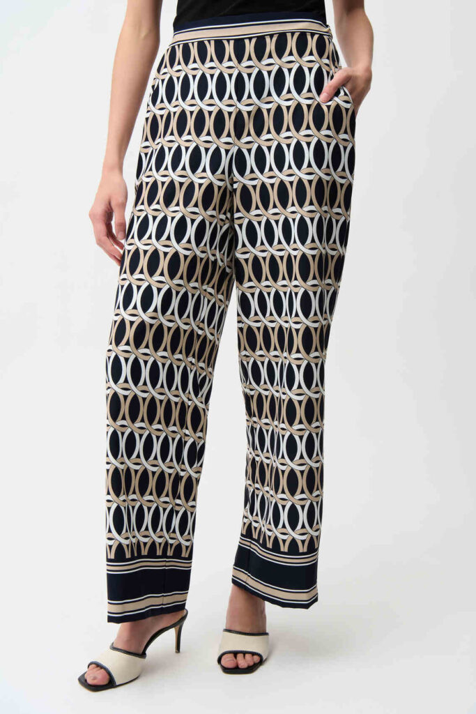 Joseph Ribkoff 261058 Geometric Print Wide Leg Pull-On Trousers