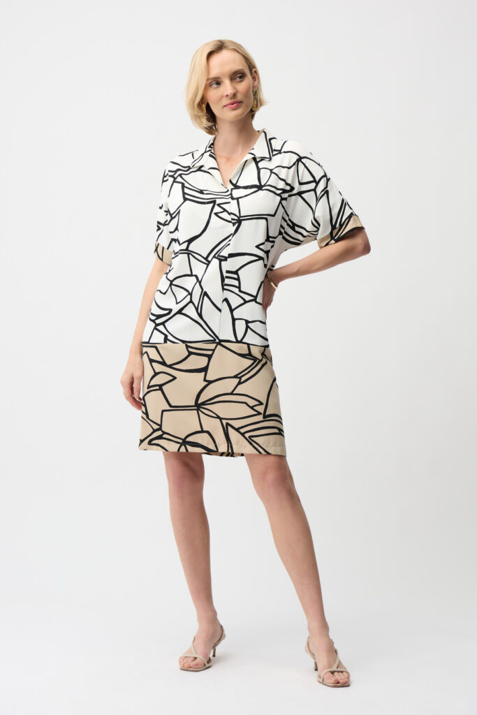 Joseph Ribkoff 261087 Vanilla/Multi Abstract Print Shirt Dress