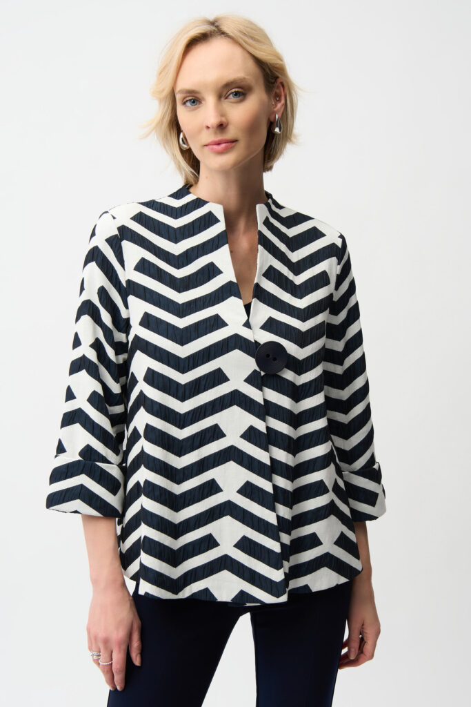 Joseph Ribkoff 261097 Geometric Jacquard Trapeze Jacket