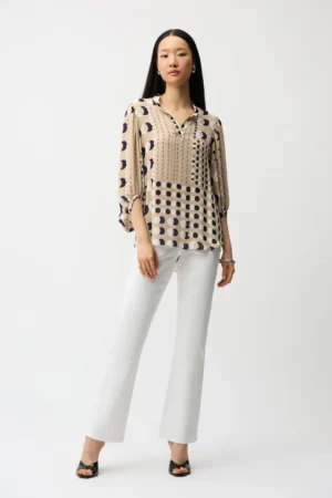 Joseph Ribkoff 261099 Beige Multi Dot Print V Neck Tunic (3)