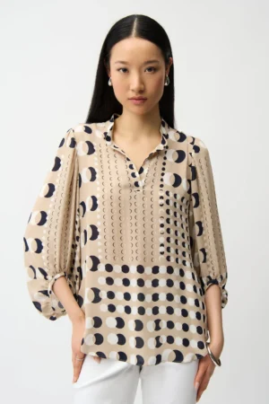 Joseph Ribkoff 261099 Beige Multi Dot Print V Neck Tunic (4)