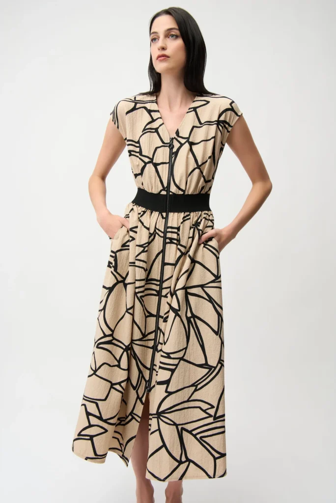 Joseph Ribkoff 261163 Seersucker Abstract Print Fit & Flare Dress
