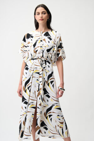 Joseph Ribkoff 261168 Tropical Print Trapeze Dress With Sash (2)