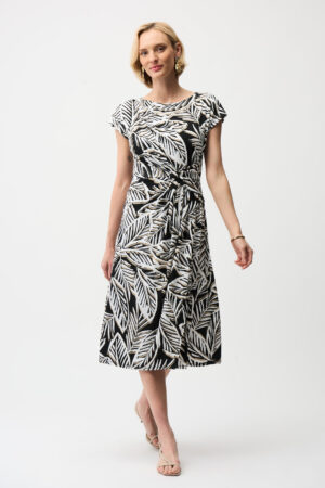 Joseph Ribkoff 261211 Tropical Print Fit & Flare Boat Neck Dress (4)