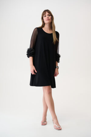 Joseph Ribkoff 261212 Black A Line Dress With Ruffled Trim (5)