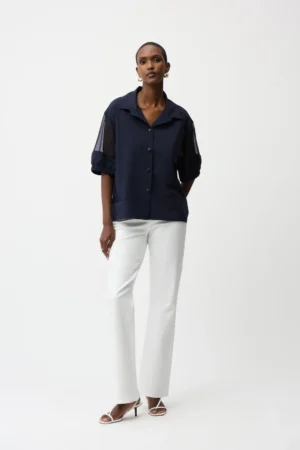 Joseph Ribkoff 261234 Midnight Blue Poplin & Mesh Blouse (2)