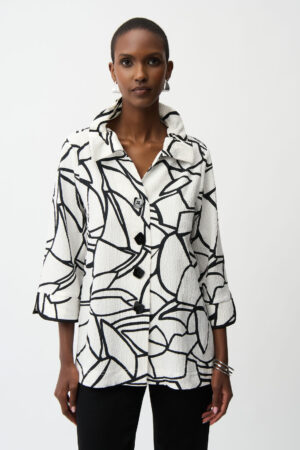 Joseph Ribkoff 261239 Vanilla Black Abstract Print Trapeze Jacket (1)