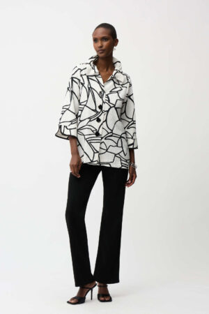 Joseph Ribkoff 261239 Vanilla Black Abstract Print Trapeze Jacket (5)