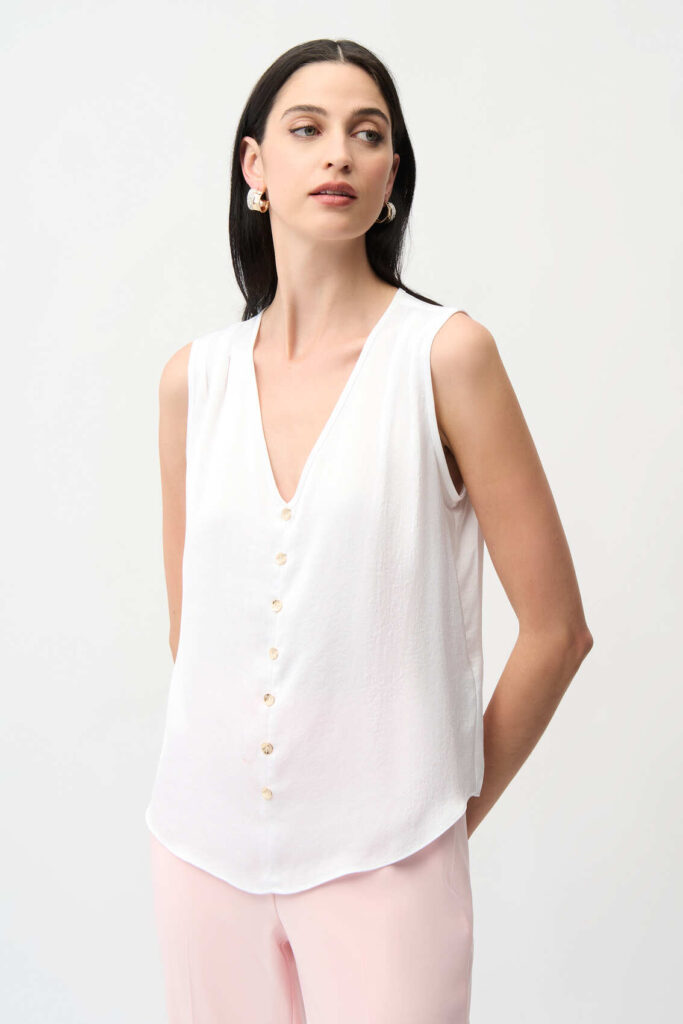 Joseph Ribkoff 261249 Satin Sleeveless Top With Gold Buttons