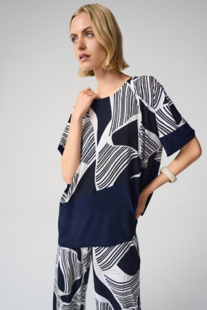 Joseph Ribkoff 261283 Silky Knit Geometric Print Asymmetrical Top (2)