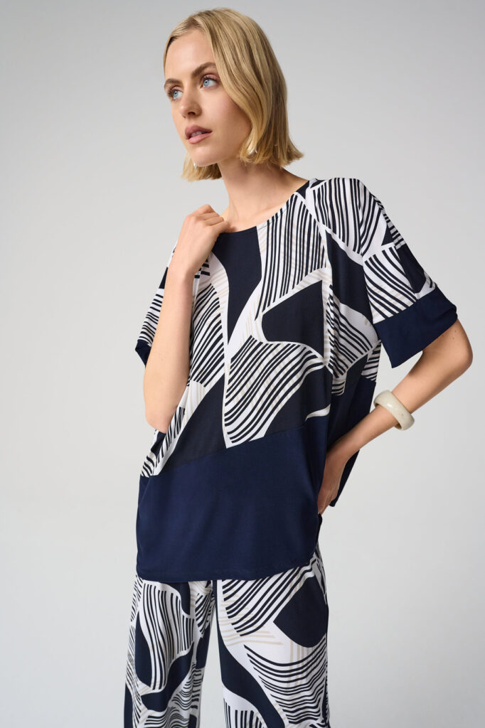 Joseph Ribkoff 261283 Silky Knit Geometric Print Asymmetrical Top