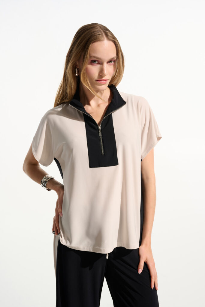 Joseph Ribkoff 261612 Color Block Top With Zip Neckline