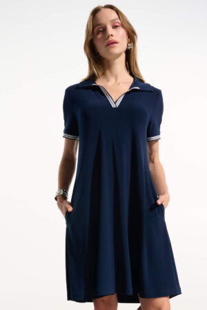 Joseph Ribkoff 261614 Indigo Trapeze Dress With Polo Collar (1)
