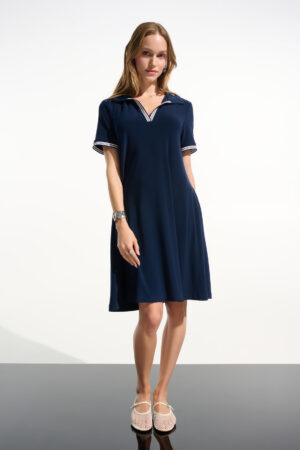 Joseph Ribkoff 261614 Indigo Trapeze Dress With Polo Collar (5)