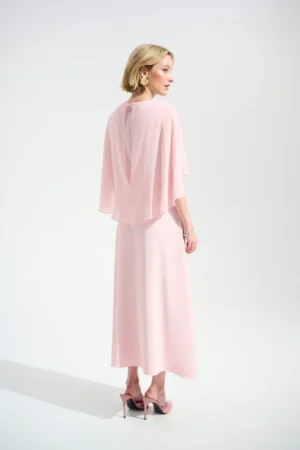 Joseph Ribkoff 261708 Petal Pink A Line Dress With Chiffon Overlay (3)