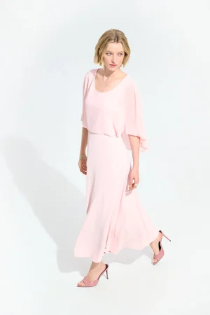 Joseph Ribkoff 261708 Petal Pink A Line Dress With Chiffon Overlay (5)