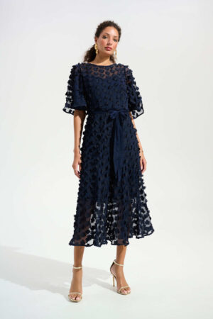 Joseph Ribkoff 261738 Fit & Flare 3D Embroidered Chiffon Dress (1)