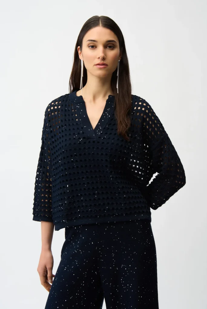 Joseph Ribkoff 261925 Midnight Blue Knit Top With Sequins