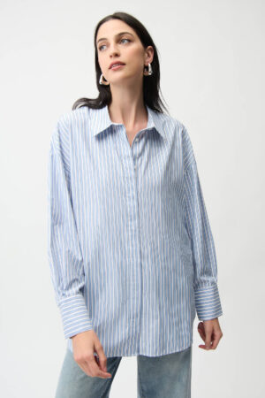 Joseph Ribkoff 261931 BlueVanilla Tencel Stripe Print Blouse (1)