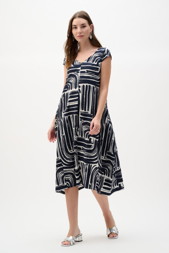 Joseph Ribkoff 262112 Woven Seersucker Abstract Print Dress