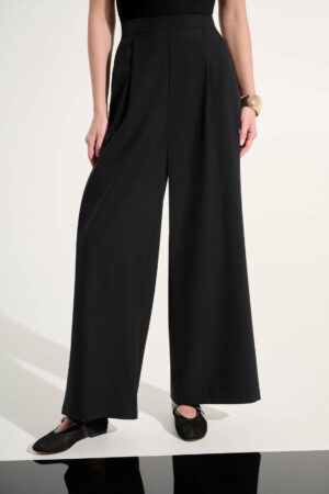 Joseph Ribkoff 262622 Black Woven Pull On Wide Leg Trousers (1)