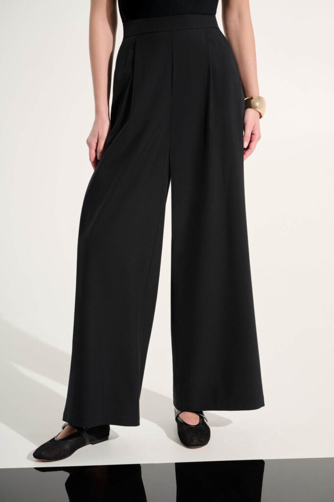 Joseph Ribkoff 262622 Black Woven Pull-On Wide Leg Trousers