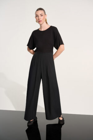 Joseph Ribkoff 262622 Black Woven Pull On Wide Leg Trousers (4)