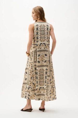 Joseph Ribkoff 262908 Beige Multi Linen Blend A Line Dress (3)