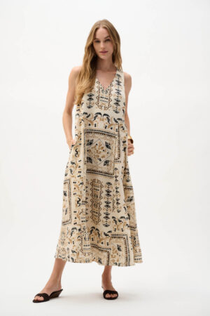 Joseph Ribkoff 262908 Beige Multi Linen Blend A Line Dress (5)