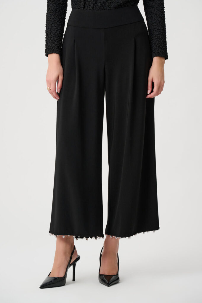 Joseph Ribkoff 263007 Black Silky Knit Pearl-Trim Culotte Trousers