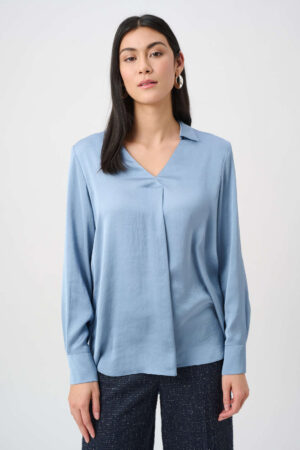 Joseph Ribkoff 263025 Chambray Recycled Satin Shirt Collar Tunic (1)