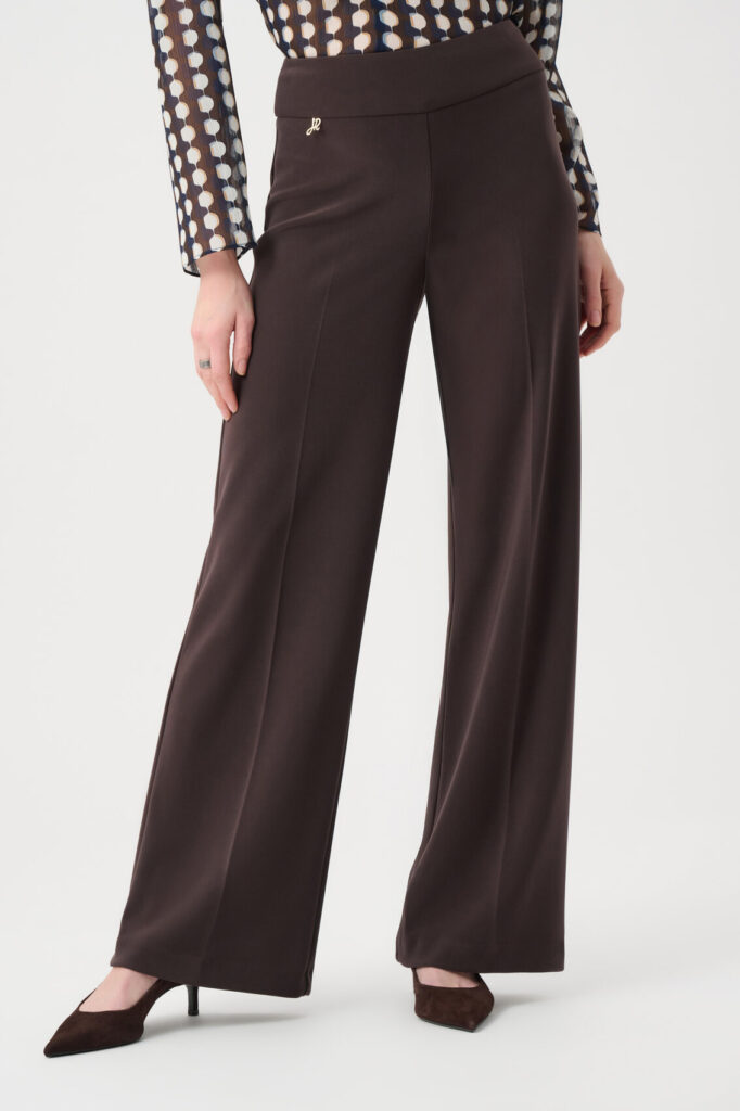 Joseph Ribkoff 263074 Mocha Wide-Leg Pull-On Stretchy Trousers