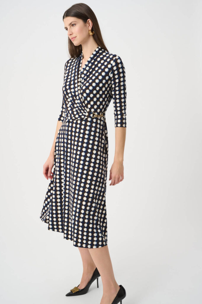 Joseph Ribkoff 263077 Brown/Multi Fit And Flare Wrap Dress