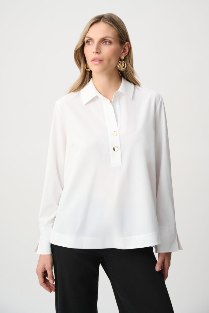 Joseph Ribkoff 263928 Vanilla Stretch Poplin Shirt-Collar Boxy Top