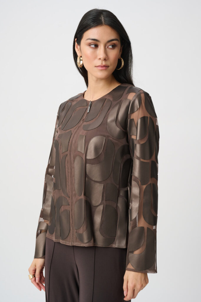 Joseph Ribkoff 263964 Leatherette And Mesh Embroidered Jacket